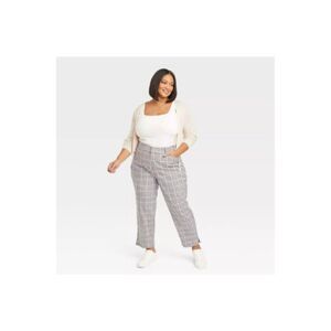 Ava & Viv Women's High-Rise Ankle Tapered Pants Off-White Plaid Size 20 NWT
